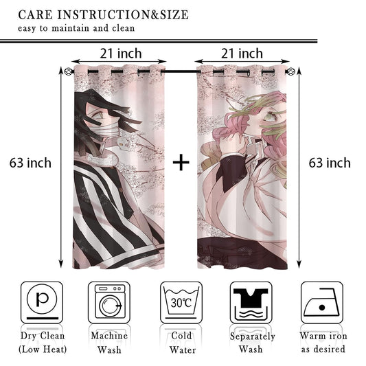 Anime Blackout Window Curtain,Exclusive Home Curtains Mitsuri and Muichirou Thermal Insulated Darkening for Living Room Bedroom Children's Room Decor,42x63Inch