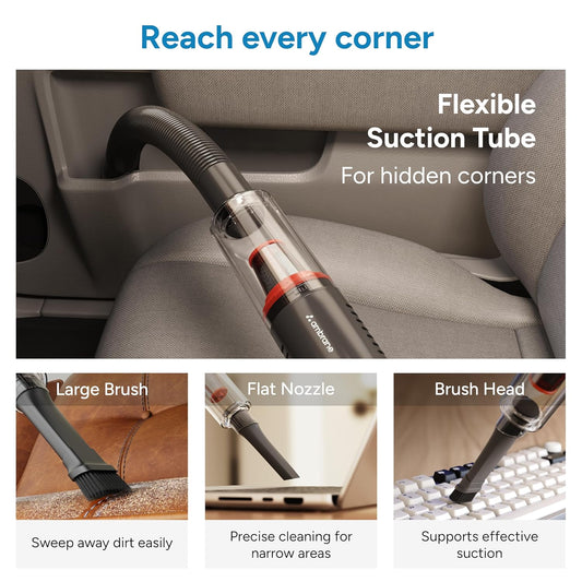 Ambrane 14kPA Powerful Suction 100W Wireless Hand Vacuum Cleaner, BLDC Motor HEPA Filter, Compact & Lightweight for Car, Home use, & Pet Hair